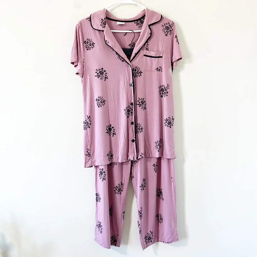 Soma Cool Nights Pajama Set in Peaceful Floral Pink FLAWED Sz Small - Picture 2 of 13
